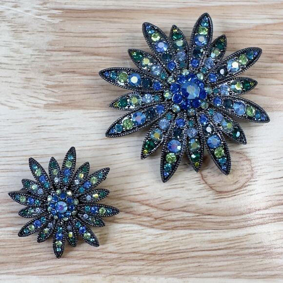 Vintage Joan Rivers Brooch Scatter Pins Swarovski Crystal Signed Blues & greens - Picture 5 of 13